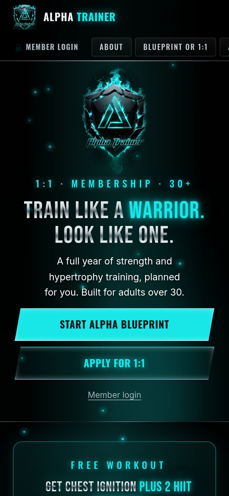alphatrainerhq.com on a phone