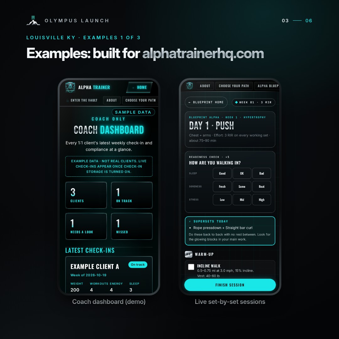 Coach dashboard and live session screens