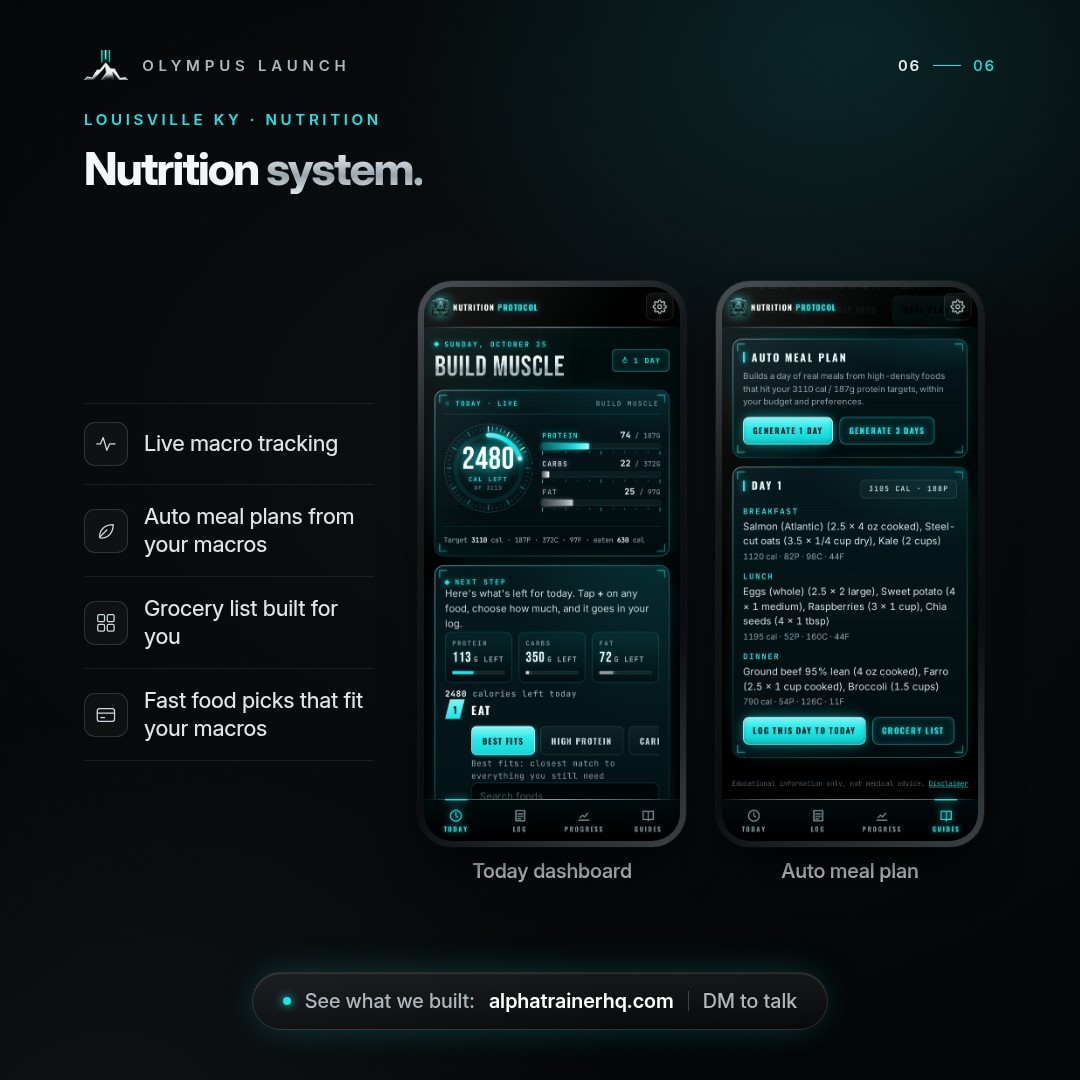 Nutrition, macro and meal-plan screens